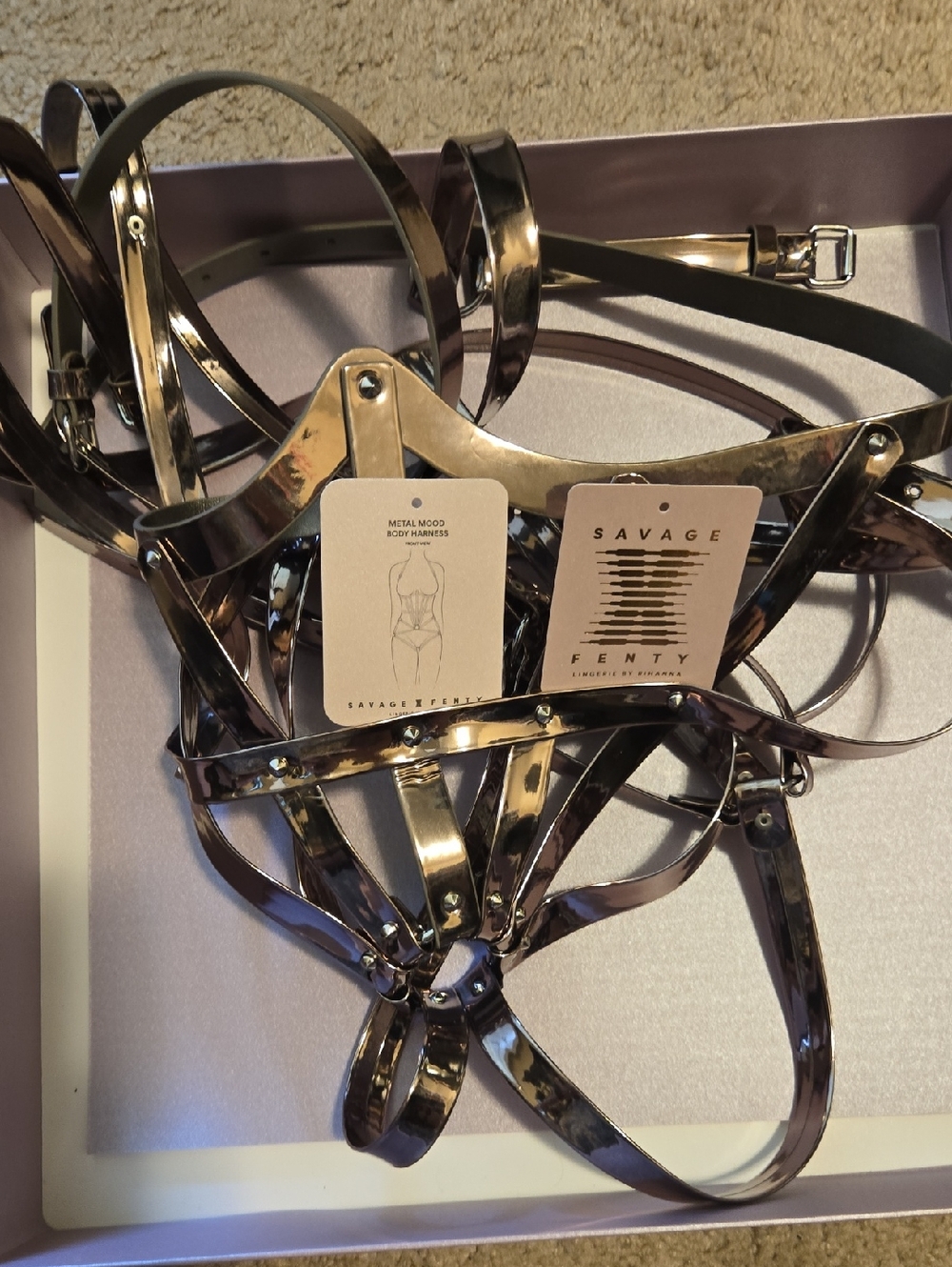 Savage X Fenty Metallic Harness in Gunmetal Shine Lingerie By Rihanna